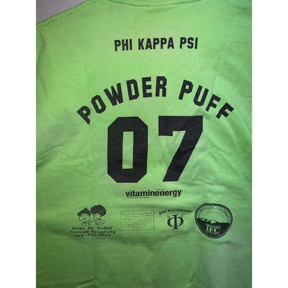 Vintage Powder Puff Shirt College Phi Kappa Psi Green Football Tee 2007 M Medium - Picture 6 of 8